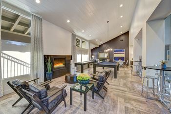Clubhouse with billiards lounge, shuffleboard, & fireplace